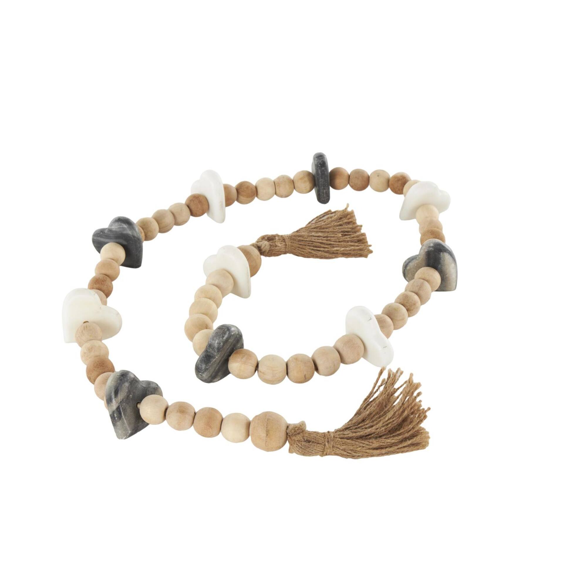 5ft. Light Brown Wood & Marble Heart Garland with Tassel